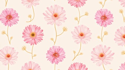 Pink Daisy Flower Seamless Pattern Design