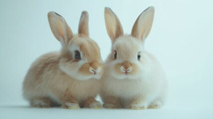 Obraz premium Two baby rabbits, studio shot, soft light, adorable, use for children's books, greeting cards, or animal-themed products