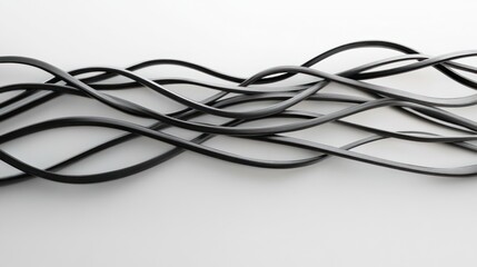 Curving and Intertwined Black Cables Set on White Background