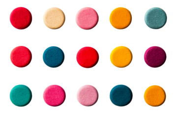 A collection of vibrant felt circles displayed in a grid pattern