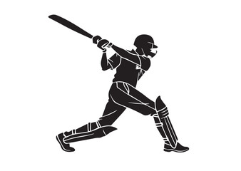 Male cricket player silhouette black color isolated on white background Vector illustration