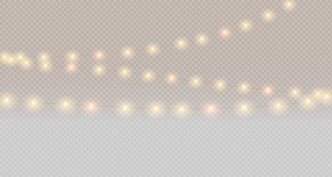 Garland of Lights. Decorative lights. Fairy lights chain. Wall decoration for party. Led bulb lamp string. Vector PNG