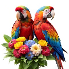  a couple macaw birds.