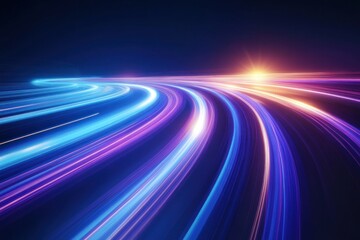 Abstract rendering of glowing light trails with a bright sun flare