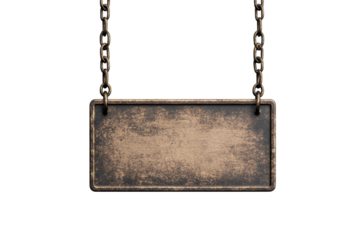 Rustic hanging sign with chain on transparent background