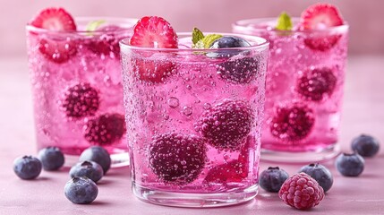 Refreshing berry drinks in glasses