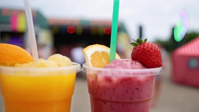 Batidos refrescantes de frutas en festival al aire libre