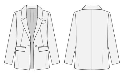 Women's blazer, Jacket, Fashion Flat Sketch Vector Illustration, CAD, Technical Drawing, Flat Drawing, Template, Mockup.