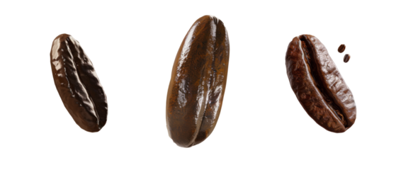 Set en primer plano de granos de café tostado.