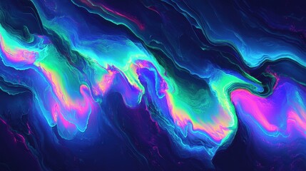 Mesmerizing digital aurora gradient with streaks of neon green, blue, purple, pink and yellow, creating a vibrant abstract backgro