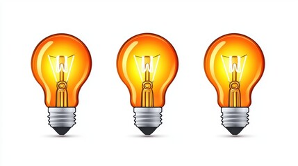 Three glowing light bulbs with warm orange tones, symbolizing ideas, creativity, and innovation.