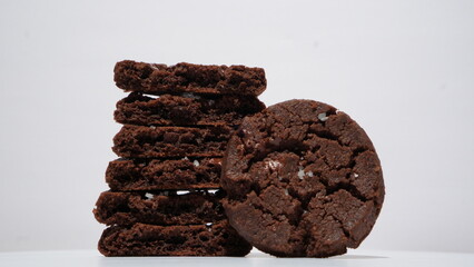 The inside of salted chocolate sablé cookies