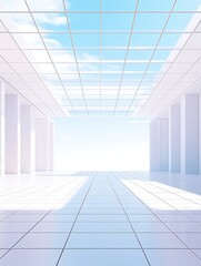 Fototapeta premium Modern Architecture with White Tiled Floor and Skyward View with Clouds