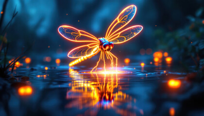 Luminous Dragonfly at Night