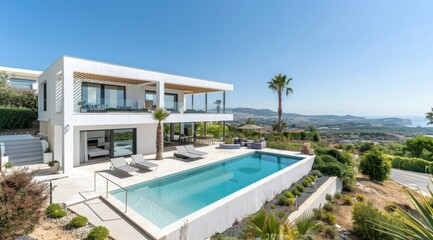 Fototapeta premium Modern Luxury Villa with Swimming Pool and Sea View