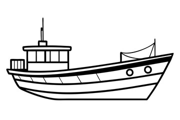 fishing boat line art silhouette vector illustration