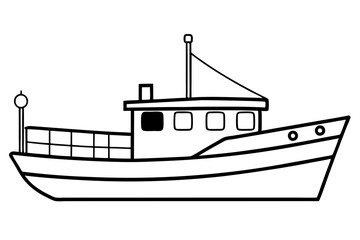 Obraz premium fishing boat line art silhouette vector illustration