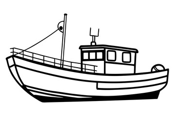 fishing boat line art silhouette vector illustration