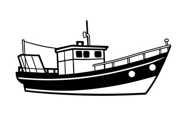 Obraz premium fishing boat line art silhouette vector illustration