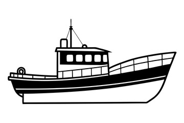 Fototapeta premium fishing boat line art silhouette vector illustration
