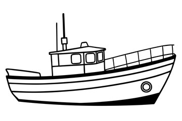 Fototapeta premium fishing boat line art silhouette vector illustration
