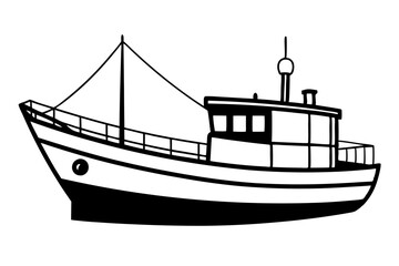 fishing boat line art silhouette vector illustration
