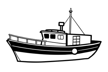 Obraz premium fishing boat line art silhouette vector illustration