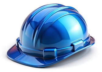 Obraz premium A gleaming blue hard hat, symbol of dedication and safety in the construction industry, reflecting light in a crisp, clean studio shot.