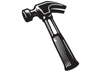 silhouette hammer logo vector design, hammer logo icon silhouette, hammer silhouette, hand gripping a hammer vector silhouette, black and white hammer tool logo icon on white background	
