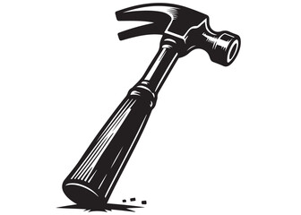 silhouette hammer logo vector design, hammer logo icon silhouette, hammer silhouette, hand gripping a hammer vector silhouette, black and white hammer tool logo icon on white background	
