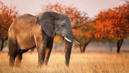 Fototapeta premium A big African elephant bull with huge tusks roams wild in Kenya's nature during a safari