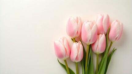 Soft Pink Tulips Bouquet Fresh Spring Flowers White Background Floral