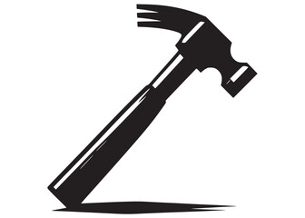 silhouette hammer logo vector design, hammer logo icon silhouette, hammer silhouette, hand gripping a hammer vector silhouette, black and white hammer tool logo icon on white background	
