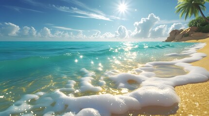 Top View of a Tropical Beach with Crystal-Clear Turquoise Waters
