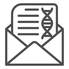 DNA result letter line icon, genetic research concept. Vector graphics. Mail envelope with DNA test paper sign on white background, outline style icon for mobile or web design.