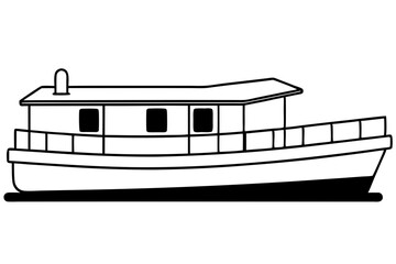 houseboat line art silhouette vector illustration