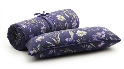 Floral travel pillow & blanket set, studio shot, white background, relaxation