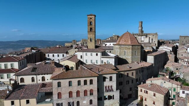 Aerial view of the ancient village of Volterra, Tuscany, Italy