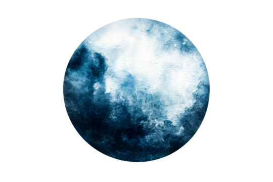 Artistic watercolor depiction of cloudy sky in circular shape