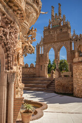 Vertical Monument of Castillo de Colomares in Costa del Sol in Southern Spain. Beautiful Architectural Decorative Exterior of Landmark in Andalusia during Sunny Day.