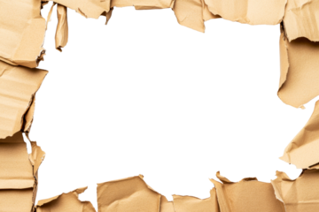 Torn cardboard frame with a transparent background for design use