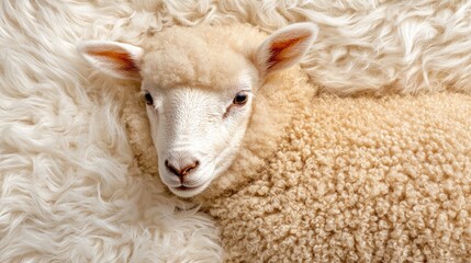 Naklejka premium Detailed sheep wool texture, high-resolution natural fiber softness, clean and fluffy winter-inspired background.