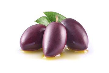 Kalamata olives with drop olive oil in closeup