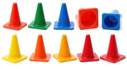 Colorful Plastic Traffic Cones Set - Safety Cones for Kids Play and Training - Studio Shot