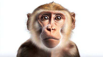 Monkey with a surprised expression on its face. The monkey is looking directly at the camera. The image has a light and playful mood