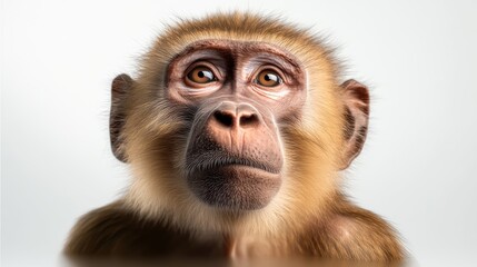 Baby monkey with a serious expression on its face. The monkey is looking directly at the camera
