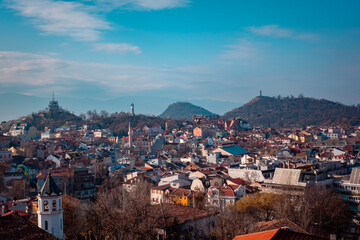 Fototapeta premium Panorama view of the center of Plovdiv, Bulgaria seen from Nebet Tepe