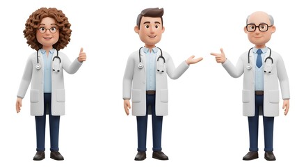 Fototapeta premium 3D Medical Professionals in Lab Coats with Various Gestures on Plain White Background - Professional Vector Illustration Pack with AI File for Healthcare Industry