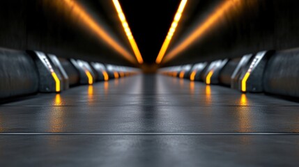 Futuristic tunnel corridor with glowing lights
