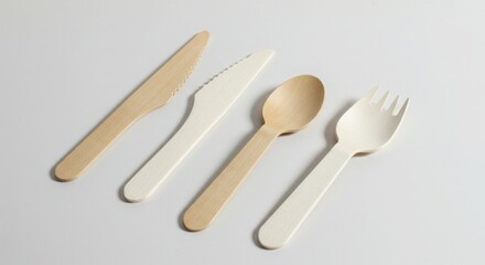 Eco-Friendly Disposable Wooden Cutlery Set: Sustainable Biodegradable Flatware for Picnic and Party -  White and Natural Bamboo Utensils